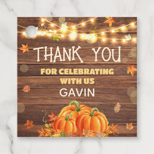 Rustic Autumn Pumpkin Patch Birthday Square フェイバータグ (正面)