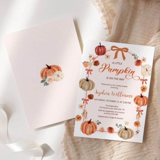 Rustic Autumn Pumpkins and Bows Baby Shower  招待状