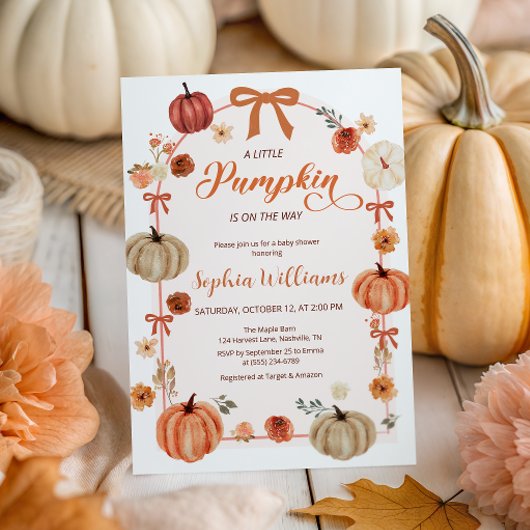 Rustic Autumn Pumpkins and Bows Baby Shower  招待状