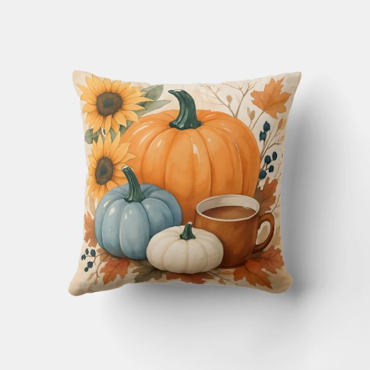 Rustic Autumn Pumpkins Watercolor クッション (裏面)