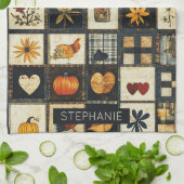 Rustic Autumn Quilt Pattern | Farmhouse Patchwork キッチンタオル (折り畳み)