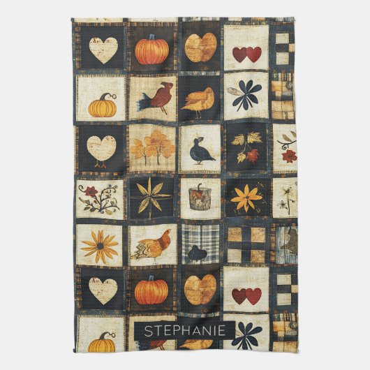 Rustic Autumn Quilt Pattern | Farmhouse Patchwork キッチンタオル (縦)