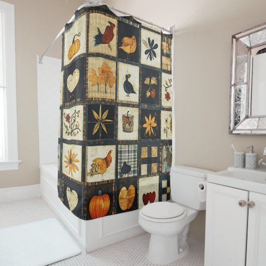Rustic Autumn Quilt Pattern | Farmhouse Patchwork シャワーカーテン (インサイチュ)