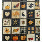 Rustic Autumn Quilt Pattern | Farmhouse Patchwork シャワーカーテン (正面)