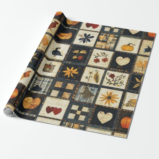 Rustic Autumn Quilt Pattern | Farmhouse Patchwork ラッピングペーパー (アンロールド)