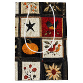 Rustic Autumn Quilt Pattern | Harvest Folk Motifs ミディアムペーパーバッグ (正面)