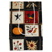 Rustic Autumn Quilt Pattern | Harvest Folk Motifs ミディアムペーパーバッグ (裏面)