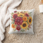Rustic Autumn Sunflower and Burgundy Dahlia クッション (ブランケット)