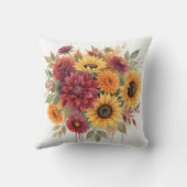 Rustic Autumn Sunflower and Burgundy Dahlia クッション (裏面)