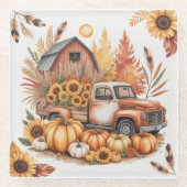 Rustic Autumn Thanksgiving Farmhouse Inspired ガラスコースター (正面)