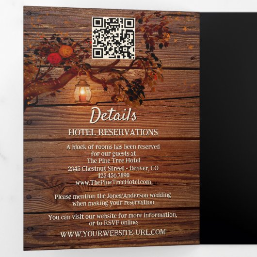 Rustic Autumn Tree Photo Wedding 三つ折り招待状 (内部最初)