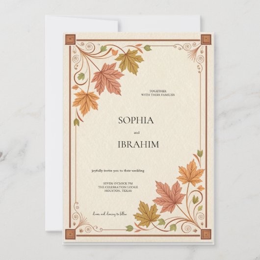 Rustic Autumn Wedding Invitation Template 招待状 (正面)