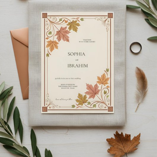 Rustic Autumn Wedding Invitation Template 招待状