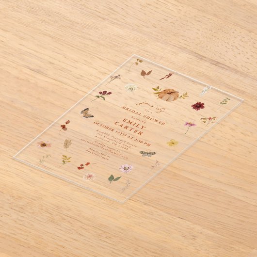 Rustic Autumn Wildflower Bridal Shower アクリル招待状 (レイダウン)