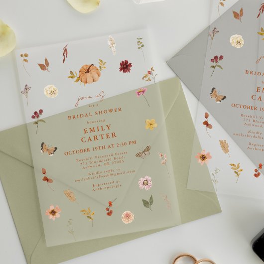 Rustic Autumn Wildflower Bridal Shower アクリル招待状