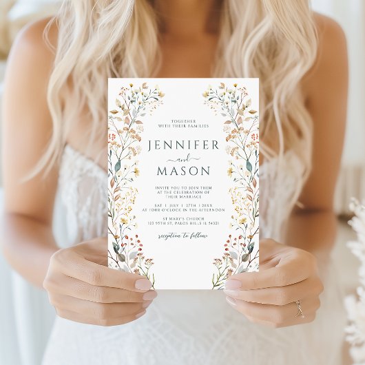 Rustic Autumn Wildflower Wreath Wedding Invitation 招待状