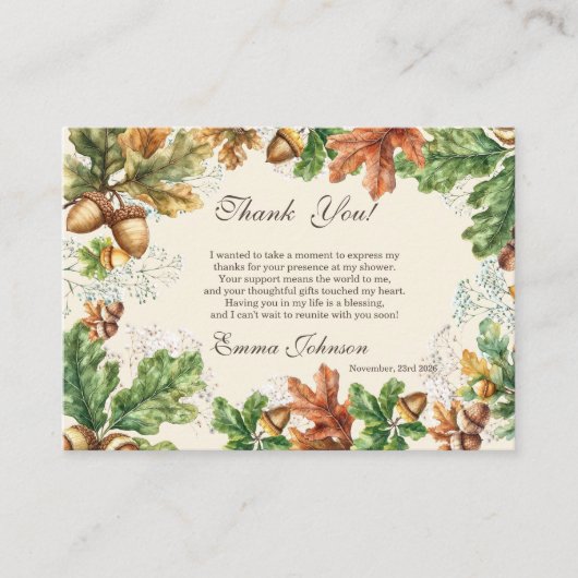 Rustic Autumn Woodland Baby Shower Thank You Card エンクロージャーカード (正面)