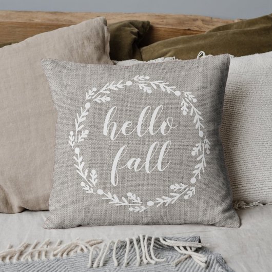 Rustic Autumn Wreath Hello Fall クッション