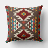 Rustic Aztec Diamond Red, Turquoise & Mustard クッション (裏面)