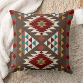 Rustic Aztec Diamond Red, Turquoise & Mustard クッション (ブランケット)