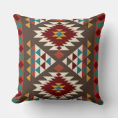 Rustic Aztec Diamond Red, Turquoise & Mustard クッション (正面)