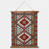 Rustic Aztec Diamond Red, Turquoise & Mustard 吊り下げ型タペストリー (正面)