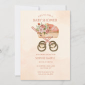 Rustic Baby Carriage Watercolor Floral Baby Shower 招待状 (正面)