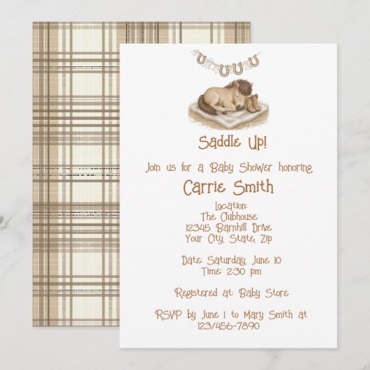 Rustic Baby Cowboy Boots and Foal 招待状 (正面/裏面)