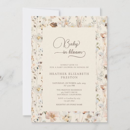 Rustic Baby in Bloom Wildflower Baby Shower  招待状 (正面)