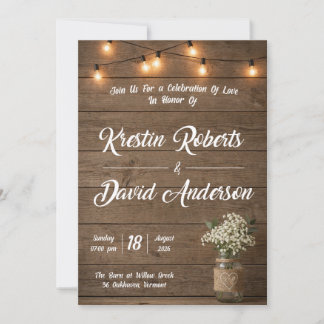 Rustic Baby’s Breath Mason Jar Wedding Invite 招待状