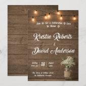 Rustic Baby’s Breath Mason Jar Wedding Invite 招待状 (正面/裏面)