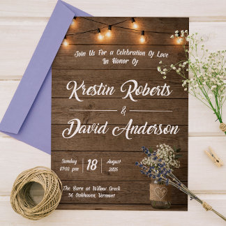 Rustic Baby’s Breath Mason Jar Wedding Invite 招待状