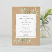 Rustic Baby Shower|Sprinkle Watercolour Greenery 招待状 (スタンド正面)