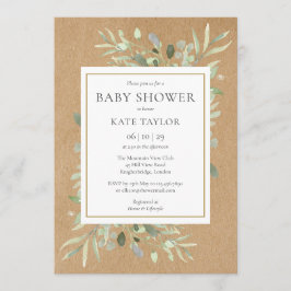 Rustic Baby Shower|Sprinkle Watercolour Greenery 招待状