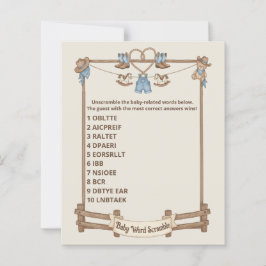 Rustic Baby Word Scramble Game Card