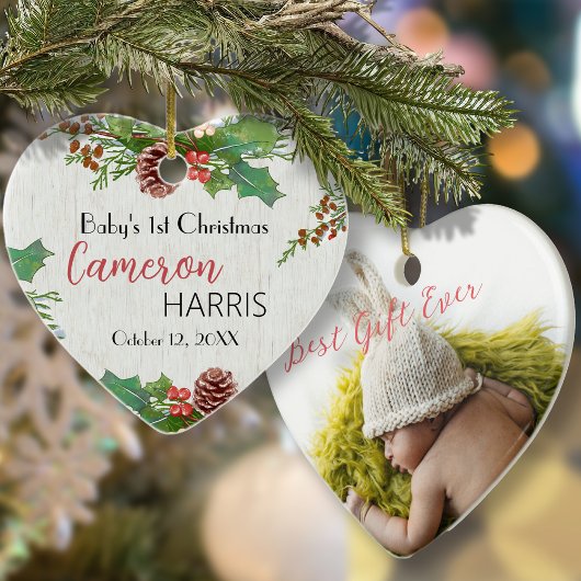 Rustic Baby's 1st Christmas Milestone Photo オーナメント