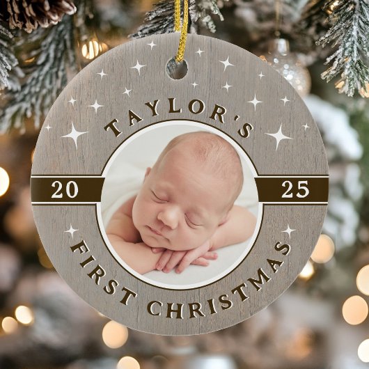 Rustic Baby's First Christmas Photo Ornament セラミックオーナメント