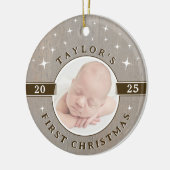 Rustic Baby's First Christmas Photo Ornament セラミックオーナメント (左)