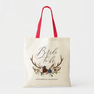 rustic bachelorette bride to be floral antlers トートバッグ