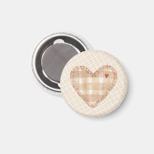 Rustic background pretty heart Brown tartan マグネット (正面/裏面)