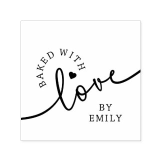 Rustic Baked with Love Script Heart Handmade セルフインキングスタンプ