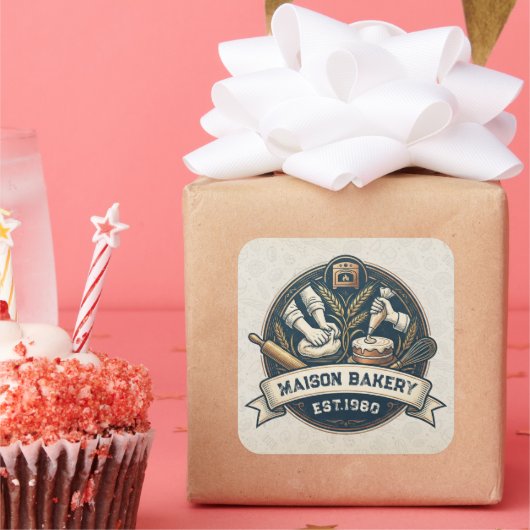 Rustic Bakery Store Pastry Dessert Sweet Cake Shop スクエアシール (パーティー)