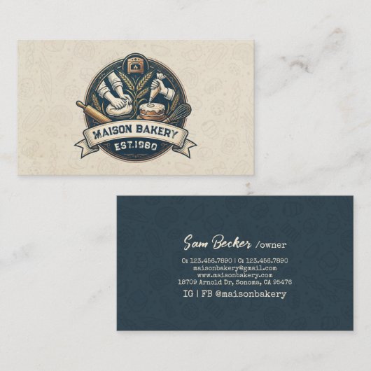 Rustic Bakery Store Pastry Dessert Sweet Cake Shop 名刺 (正面/裏面)