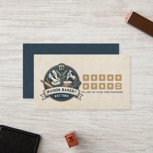 Rustic Bakery Store Pastry Desserts Loyalty Punch ロイヤリティカード (正面/裏面インサイチュ)