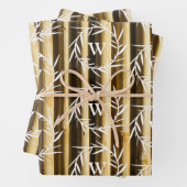 Rustic Bamboo Monogram Vertical Lines Pattern ラッピングペーパーシート (インサイチュ)