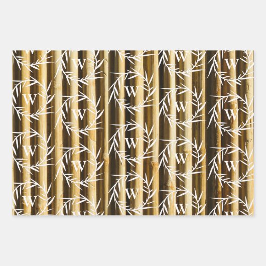 Rustic Bamboo Monogram Vertical Lines Pattern ラッピングペーパーシート (正面)