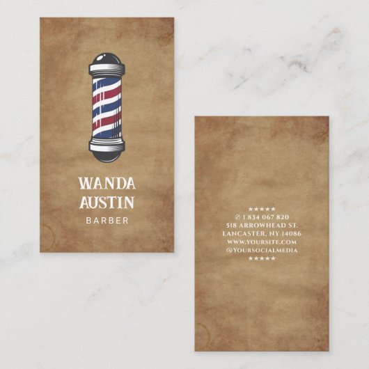 Rustic Barber Pole Barbershop  名刺 (正面/裏面)