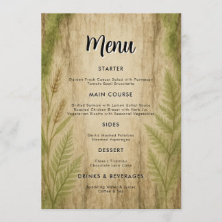 Rustic Bark and Moss Forest Wedding Menu Card メニュー