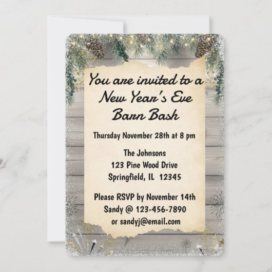 Rustic Barn Bash New Year’s Eve Party 招待状 (正面)