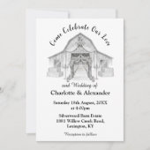 Rustic Barn Black and White Wedding Invitation 招待状 (正面)